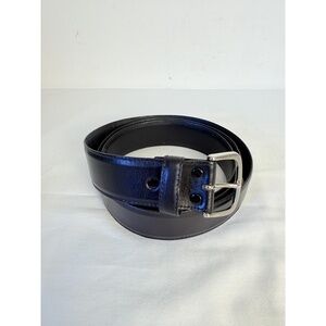 Lejon Black Leather Silver Tone Style 7141 Kahn Belt 52